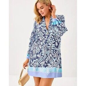 NWOT Lilly Pulitzer Iralanne Popover Shirtdress Sapphire Pool Blue Travel Sz 12